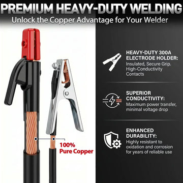 ARCPEX 100% pure copper electrode holder and ground clamp — heavy-duty 300A welding accessories