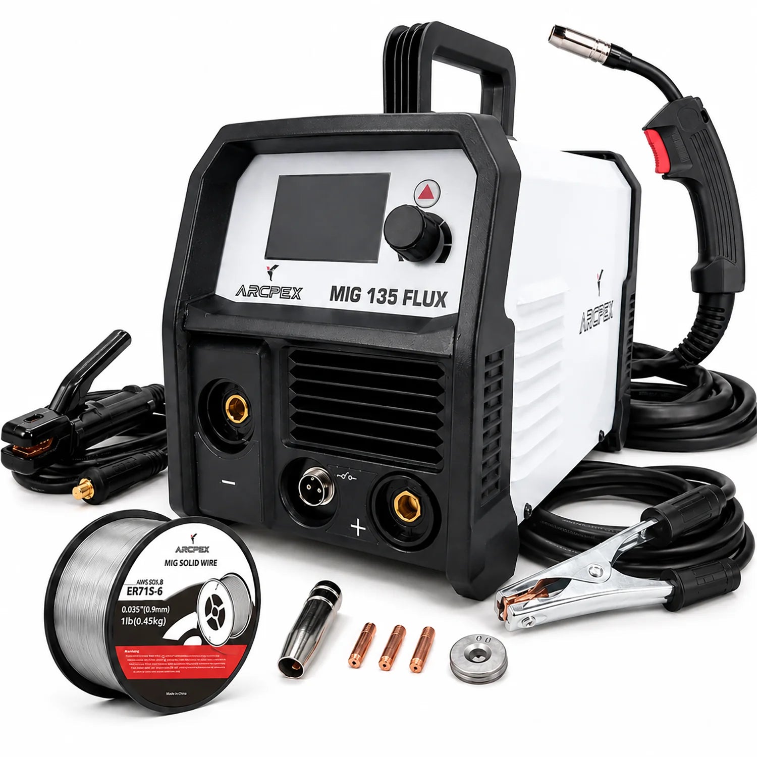 ARCPEX MIG135 FLUX 3-in-1 MIG Flux Core Welder, 110V Gasless MIG Welder, IGBT Inverter Welding Machine with MMA Lift TIG, 1kg Spool, No Gas Needed