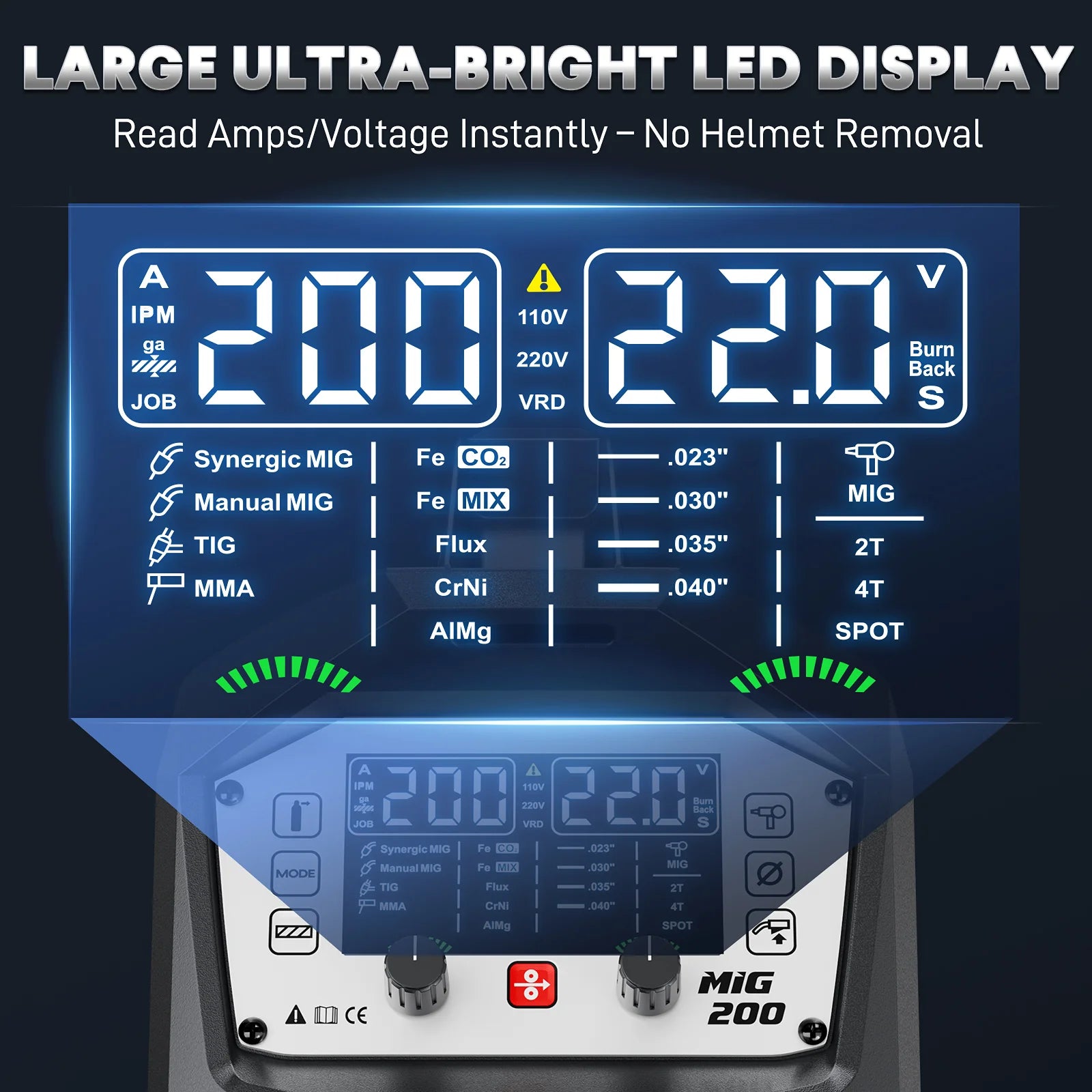 ARCPEX MIG200 Digital LED Display - MIG Welder Voltage Amperage Control Panel