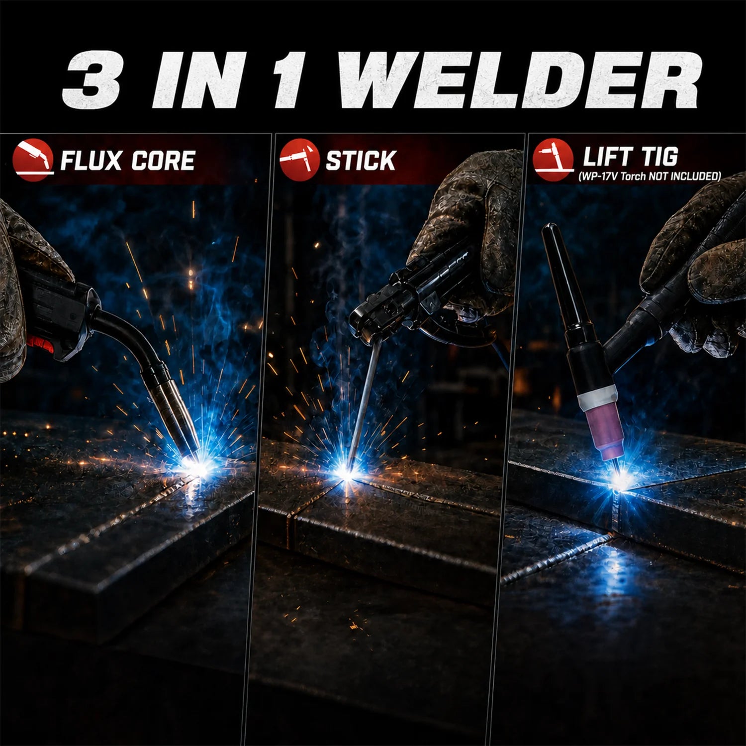 ARCPEX MIG135 FLUX 3-in-1 MIG Flux Core Welder, 110V Gasless MIG Welder, IGBT Inverter Welding Machine with MMA Lift TIG, 1kg Spool, No Gas Needed