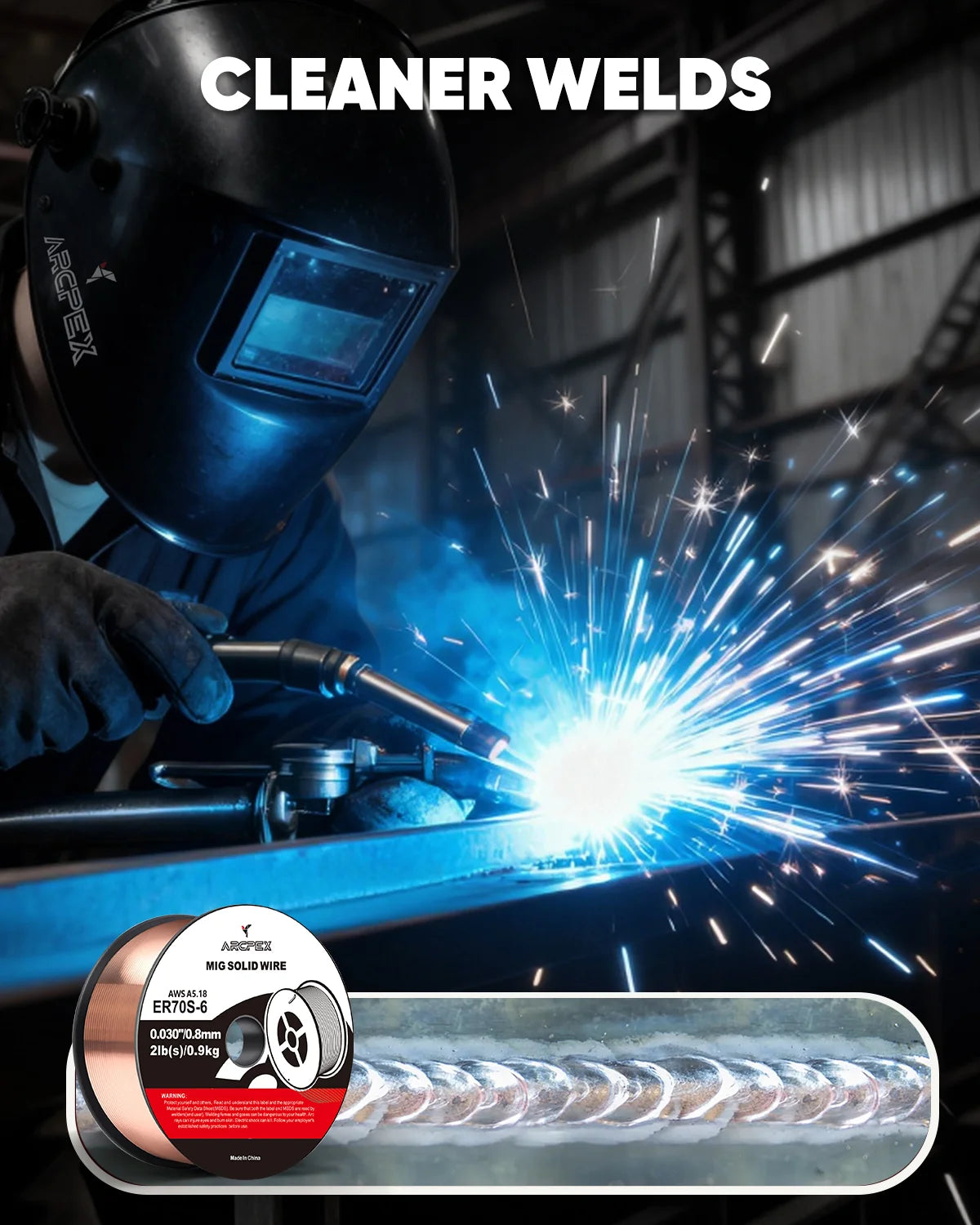 ARCPEX ER70S-6 MIG Welding Wire | 0.030" & 0.035" | Gasless Self-Shielded | Carbon Steel | 2LB Spool