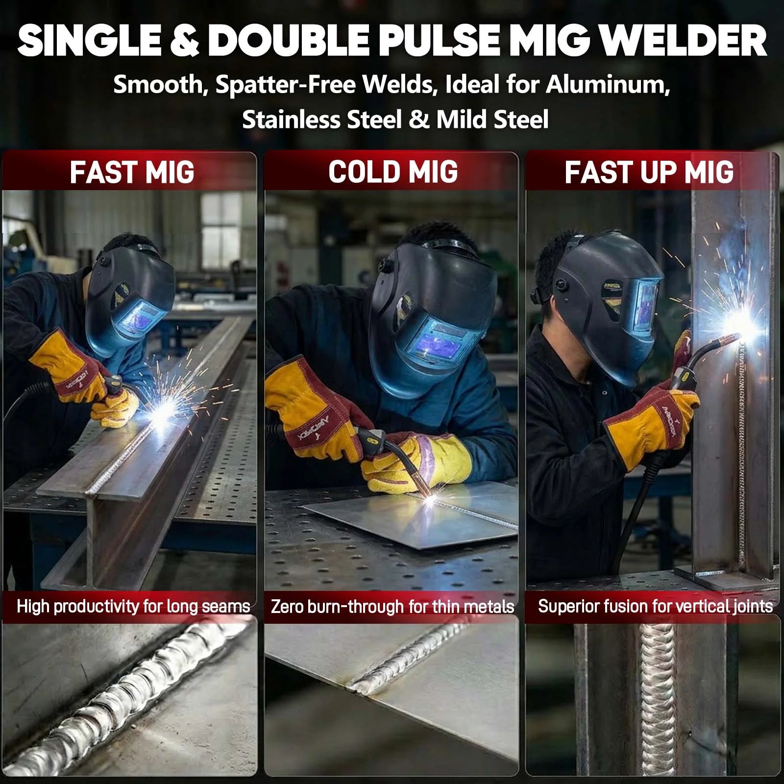 ARCPEX MIG200 DP LCD 200A Dual Pulse MIG Welder | Fast MIG Cold MIG UP MIG | PFC Dual Drive 4-Roller Wire Feed | LCD Display 110V/220V Aluminum Steel welding machine