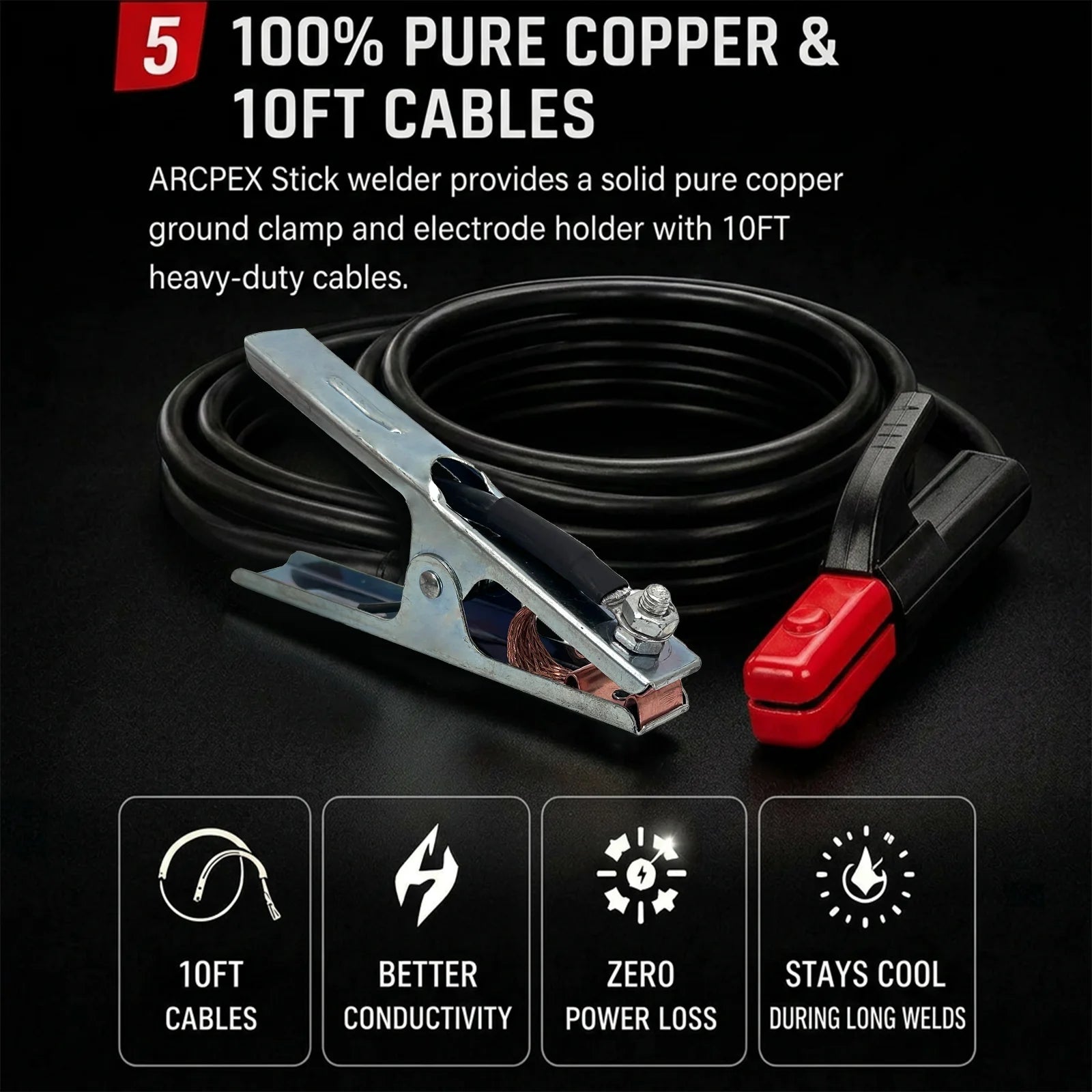 ArcPEX stick welder cable  100% pure copper and 10ft cables.