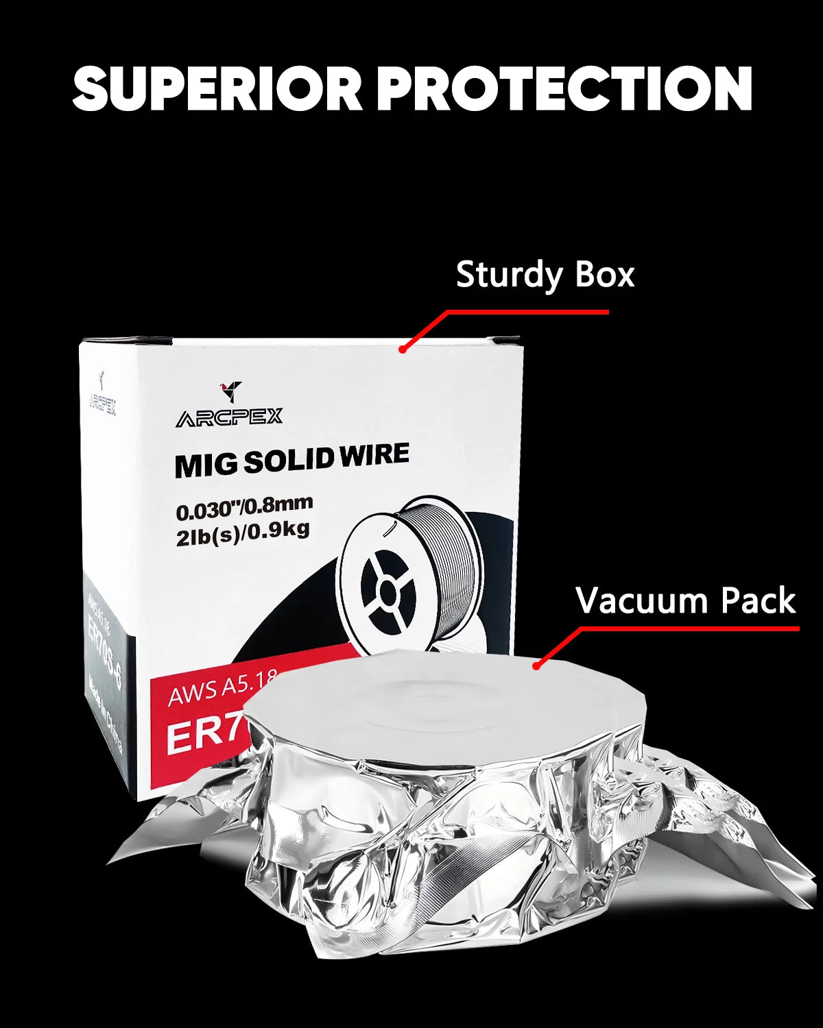 ARCPEX ER70S-6 MIG Welding Wire | 0.030" & 0.035" | Gasless Self-Shielded | Carbon Steel | 2LB Spool
