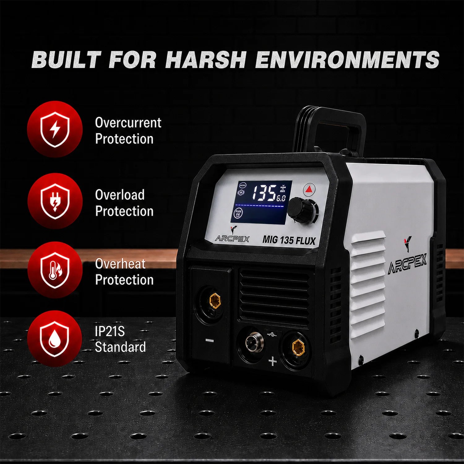 ARCPEX MIG135 FLUX 3-in-1 MIG Flux Core Welder, 110V Gasless MIG Welder, IGBT Inverter Welding Machine with MMA Lift TIG, 1kg Spool, No Gas Needed