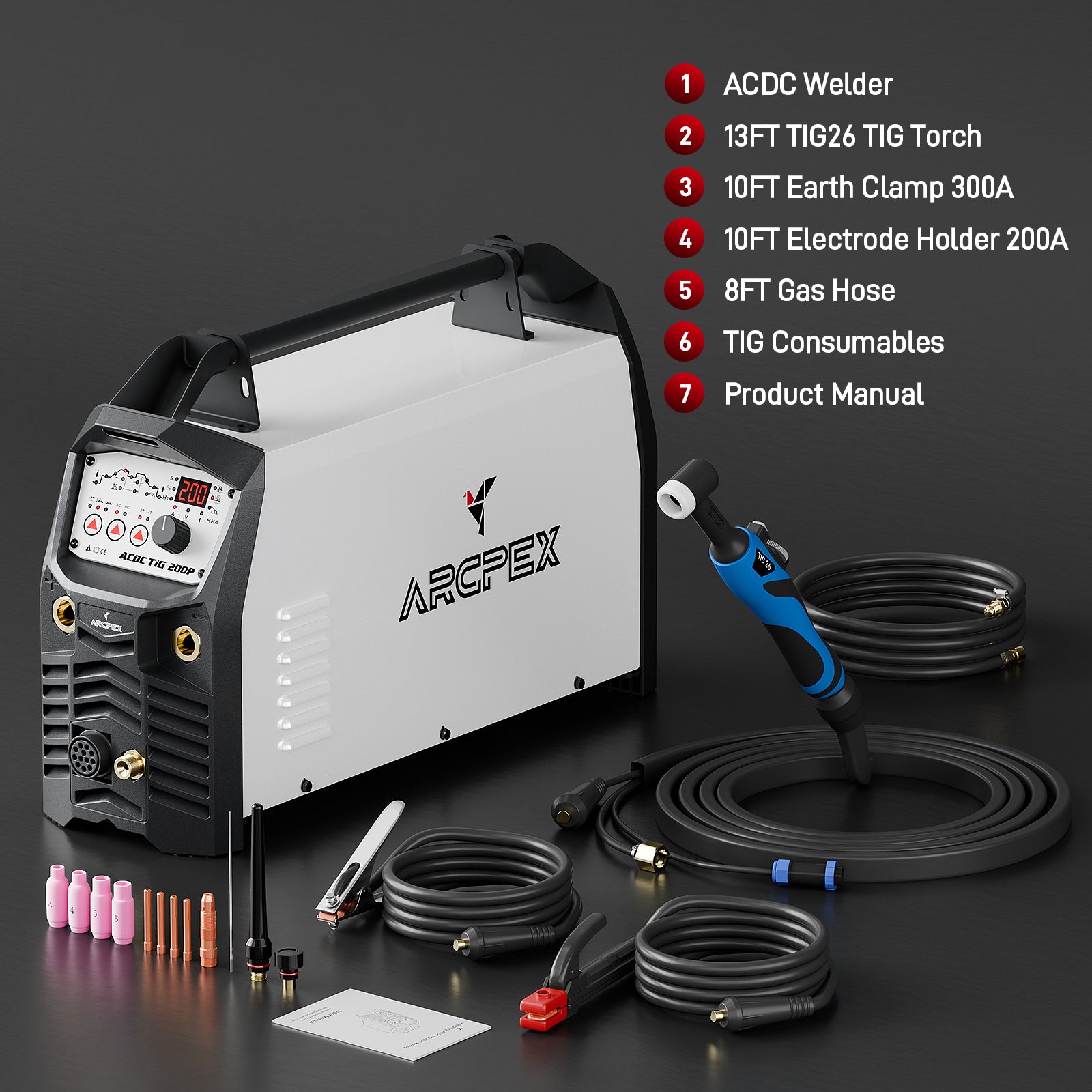 ArcPex welding machine with accessories on a dark background