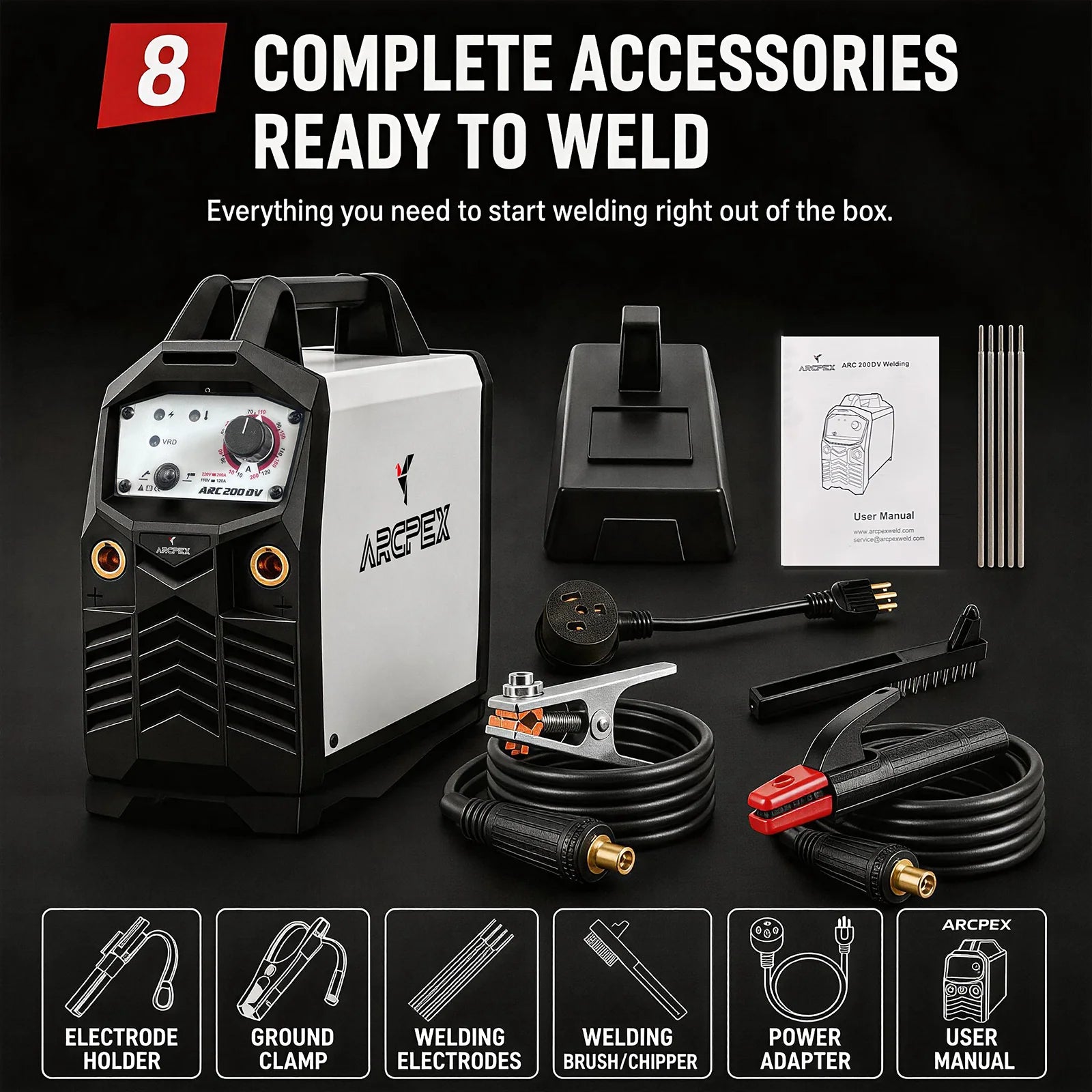 Arcpex welding machine with accessories