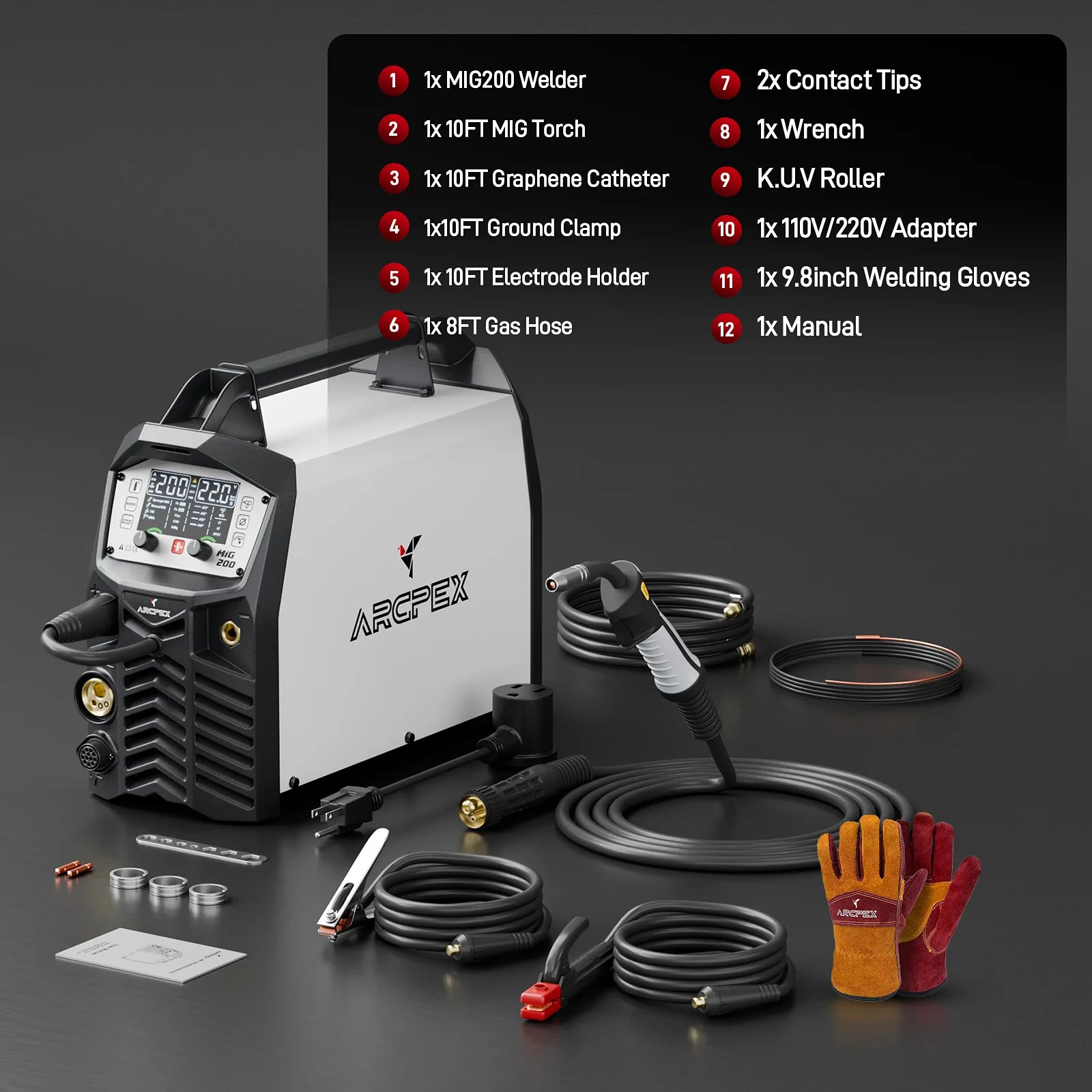 ARCPEX MIG200 Complete Package - MIG Welder with Torch Gun Cable Accessories
