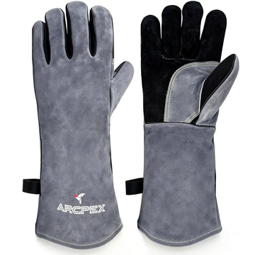 Gray gloves with black accents and Arcpex logo on a white background