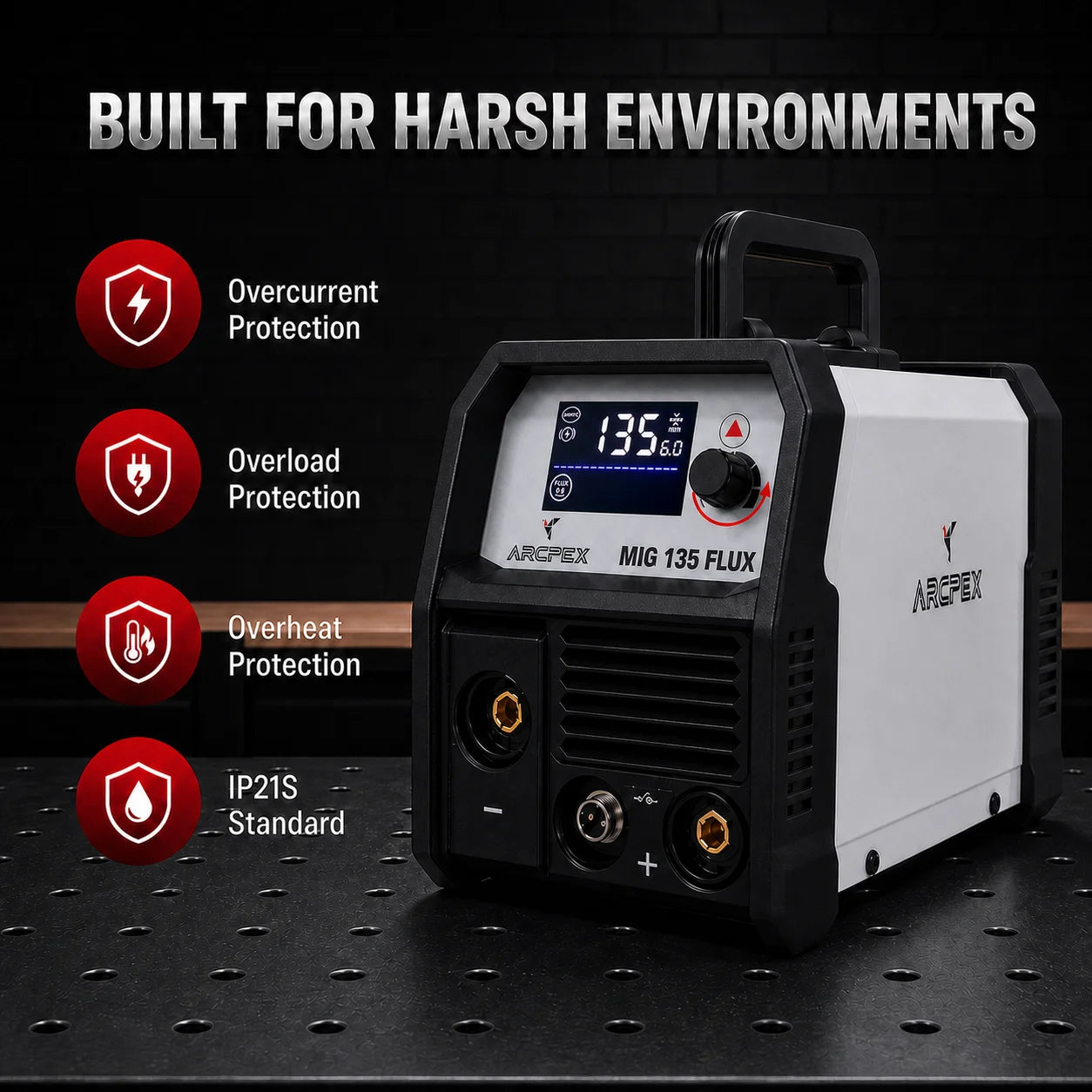 ARCPEX MIG135 FLUX 3-in-1 MIG Flux Core Welder, 110V Gasless MIG Welder, IGBT Inverter Welding Machine with MMA Lift TIG, 1kg Spool, No Gas Needed